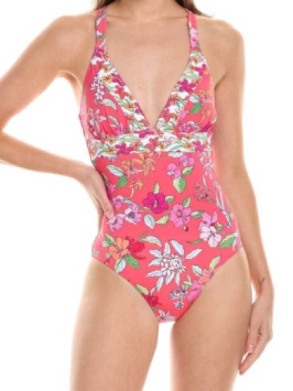 💖NWT TOMMY BAHAMA SUMMER FLORAL REVERSIBLE CROSS BACK ONE PIECE SWIMSUIT SIZE 12